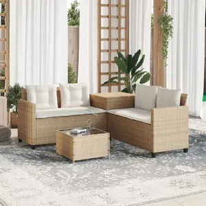 vidaXL Canapé de jardin avec table et coussins en forme de L beige pas cher