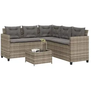 vidaXL Canapé de jardin avec table et coussins en forme de L gris pas cher
