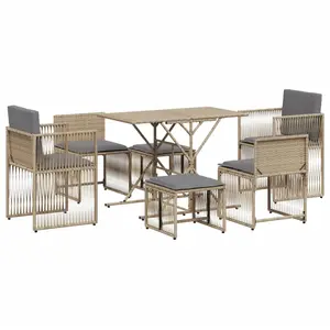 vidaXL Ensemble à manger de jardin et coussins 7 pcs beige poly rotin pas cher