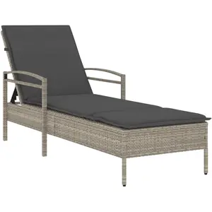 Comparateur de prix : vidaXL Chaise longue et coussin gris clair 63x200x81 cm résine tressée