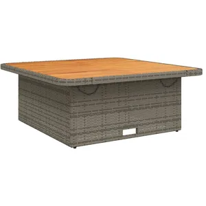 vidaXL Table de jardin gris 110x110x71 cm Résine tressée bois d'acacia pas cher