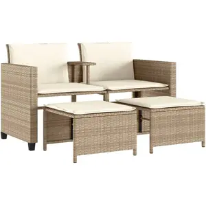 vidaXL Canapé de jardin 2 places avec table et tabourets beige rotin pas cher