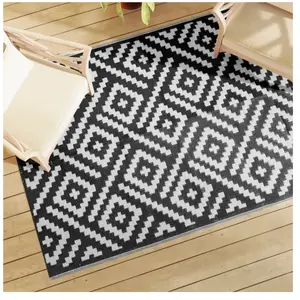 Comparateur de prix : vidaXL Tapis d'extérieur ARAKIL blanc et noir 140 x 200 cm PP