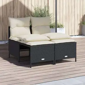 vidaXL Salon de jardin 4 pcs avec coussins noir résine tressée pas cher