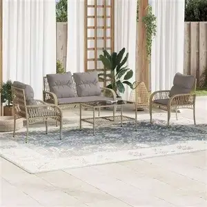 vidaXL Salon de jardin avec coussins 4 pcs beige résine tressée pas cher