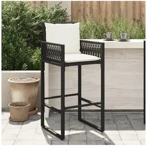 vidaXL Tabourets de bar jardin coussins lot de 2 noir résine tressée pas cher