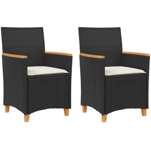 vidaXL Chaises de jardin coussins lot de 2 noir résine tressée et bois pas cher