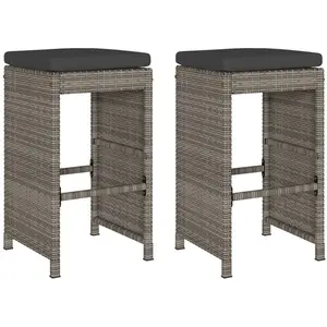 Vidaxl - Tabourets de bar jardin coussins lot de 2 gris résine tressée pas cher