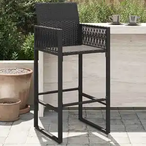 vidaXL Tabourets de bar de jardin lot de 2 noir résine tressée pas cher