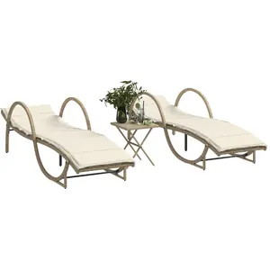 vidaXL Chaises longues lot de 2 avec table beige résine tressée pas cher
