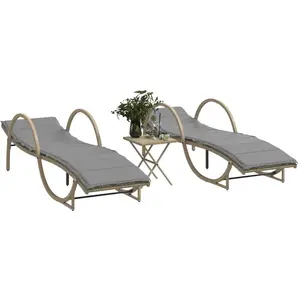 vidaXL Chaises longues lot de 2 avec table beige résine tressée pas cher