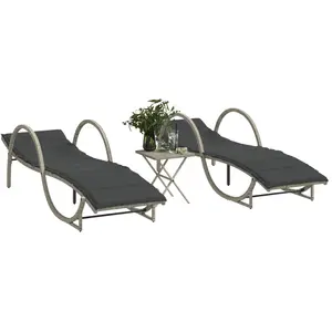 vidaXL Chaises longues lot de 2 avec table gris clair résine tressée pas cher
