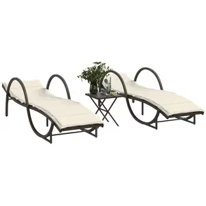 vidaXL Chaises longues lot de 2 avec table marron résine tressée pas cher