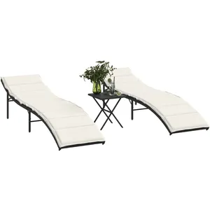 Comparateur de prix : vidaXL Chaises longues lot de 2 avec table noir résine tressée