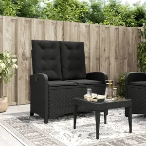 vidaXL Banc inclinable de jardin avec coussins noir résine tressée pas cher