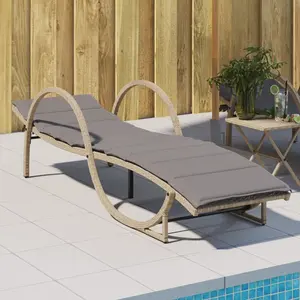vidaXL Chaise longue avec coussin beige 60x199x42 cm résine tressée pas cher