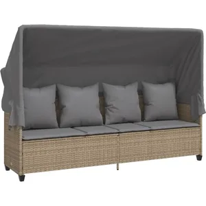 vidaXL Chaise longue avec auvent et coussins beige résine tressée pas cher