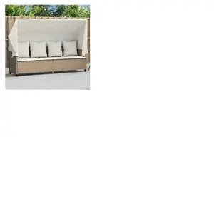 vidaXL Chaise longue avec auvent et coussins beige résine tressée pas cher