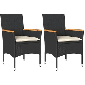 vidaXL Chaises de jardin avec coussins 2 pcs noir résine tressée pas cher