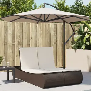 vidaXL Chaise longue double avec coussins marron résine tressée pas cher