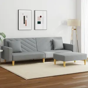 vidaXL Canapé-lit à 2 places avec oreillers et repose-pied gris clair pas cher