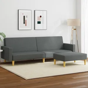 vidaXL Canapé-lit à 2 places avec repose-pied gris foncé tissu pas cher