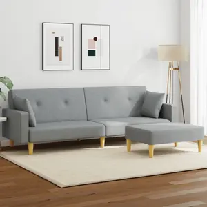 vidaXL Canapé-lit à 2 places avec repose-pied gris clair tissu pas cher