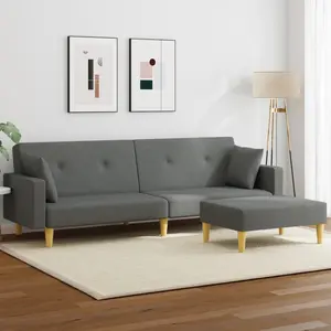 vidaXL Canapé-lit à 2 places avec repose-pied gris foncé tissu pas cher