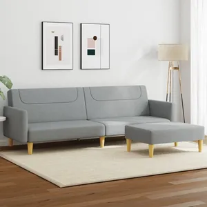 vidaXL Canapé-lit à 2 places avec repose-pied gris clair tissu pas cher