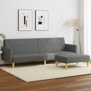 vidaXL Canapé-lit à 2 places avec repose-pied gris foncé tissu pas cher