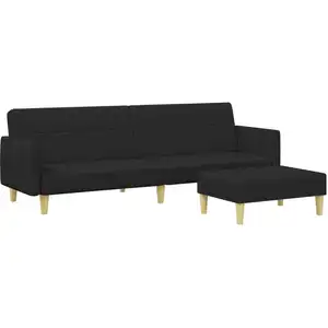 vidaXL Canapé-lit à 2 places avec repose-pied noir tissu pas cher
