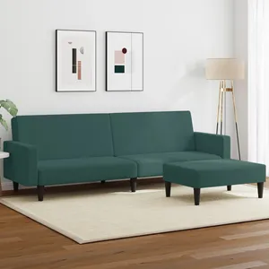 vidaXL Canapé-lit à 2 places avec repose-pied vert foncé velours pas cher