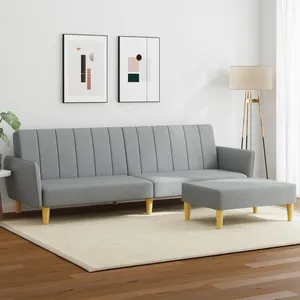 vidaXL Canapé-lit à 2 places avec repose-pied gris clair tissu pas cher