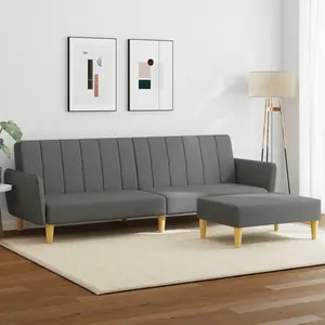 vidaXL Canapé-lit à 2 places avec repose-pied gris foncé tissu pas cher
