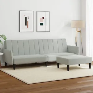 vidaXL Canapé-lit à 2 places avec repose-pied gris clair velours pas cher