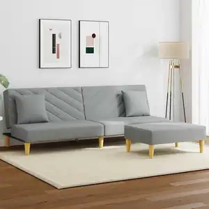 vidaXL Canapé-lit à 2 places avec oreillers et repose-pied gris clair pas cher