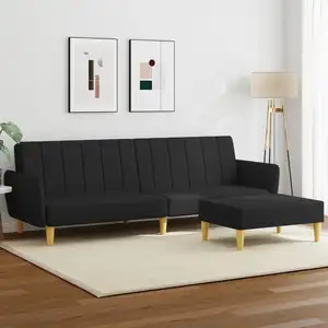 vidaXL Canapé-lit à 2 places avec repose-pied noir tissu pas cher