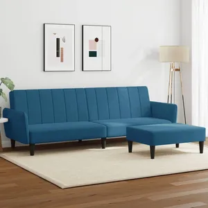 vidaXL Canapé-lit à 2 places avec repose-pied bleu velours pas cher