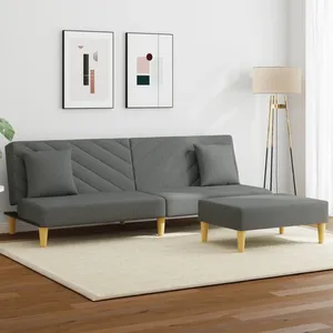 vidaXL Canapé-lit à 2 places avec oreillers et repose-pied gris foncé pas cher