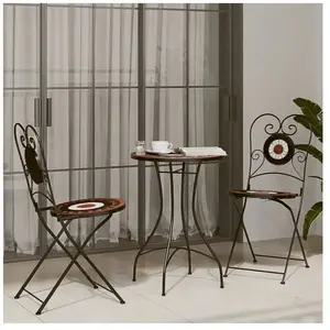 vidaXL Ensemble de bistro mosaïque terre cuite blanc fer et céramique pas cher