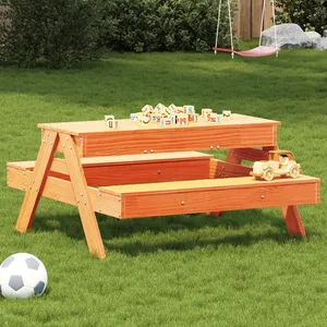 vidaXL Table de pique-nique avec bac à sable pour enfants marron cire pas cher