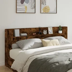 vidaXL Armoire tête de lit avec LED chêne fumé 220x16,5x103,5 cm pas cher
