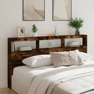 vidaXL Armoire tête de lit avec LED chêne fumé 200x17x102 cm pas cher