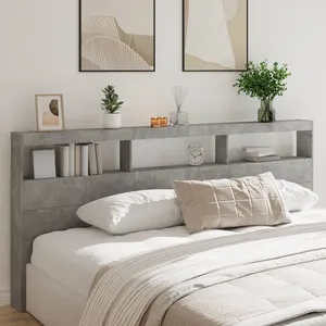 vidaXL Armoire tête de lit avec LED gris béton 220x17x102 cm pas cher