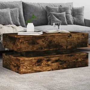 vidaXL Table basse avec lumières LED chêne fumé 90x50x40 cm pas cher