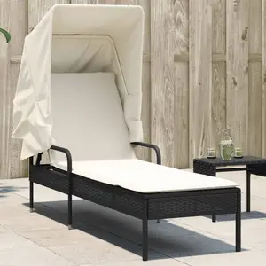 vidaXL Chaise longue avec auvent noir résine tressée pas cher