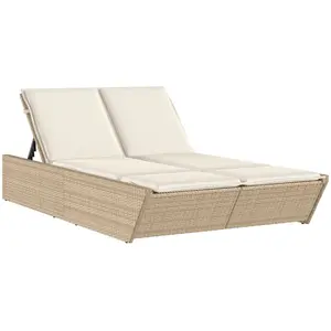 vidaXL Chaise longue double avec coussins beige résine tressée