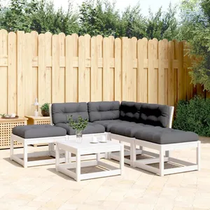 vidaXL Salon de jardin 5 pcs avec coussins blanc bois massif de pin pas cher
