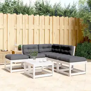 vidaXL Salon de jardin 5 pcs avec coussins blanc bois massif de pin pas cher