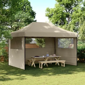 vidaXL Tente de réception pliable escamotable 3 parois latérales taupe pas cher
